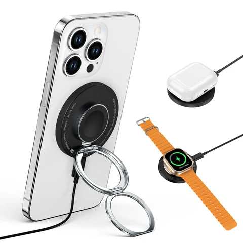 Зарядное устройство RORRY 3 в 1 Qi Μαg-Sαfe, магнитное быстрое зарядное устройство для iPhone с двойным кольцом-держателем, беспроводное зарядное устройство для Apple Watch Airpod