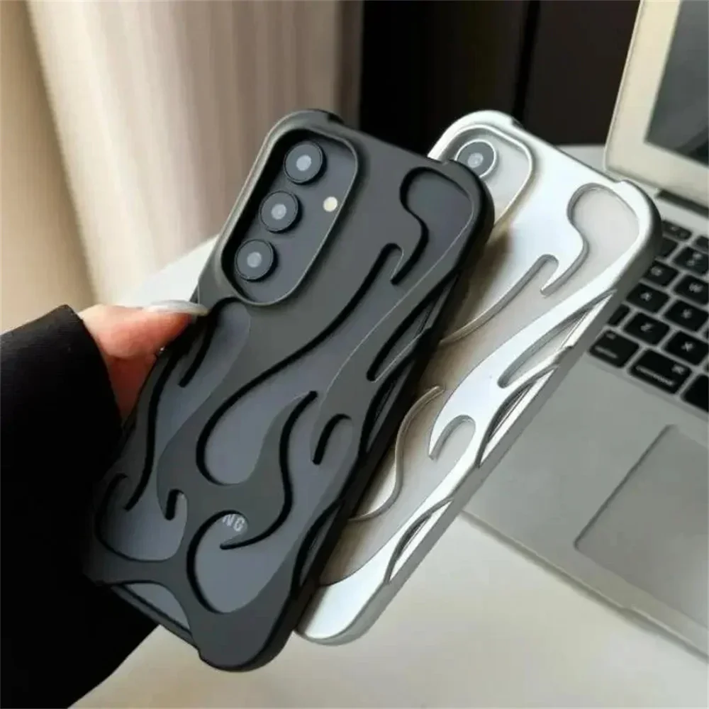 Модный полый тонкий мягкий чехол с пламенным узором для Samsung Galaxy S24 Ultra S22 S23 A54 A55 A16