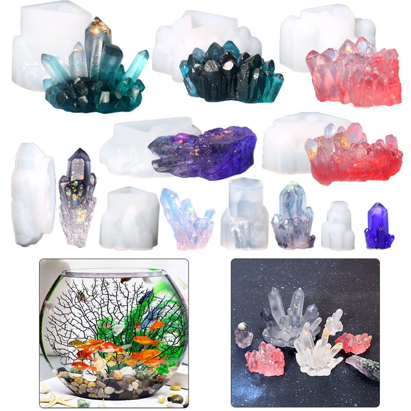 

11 Styles Crystal Cluster Stone Silicone Mold for Epoxy Resin DIY Frosted Crystal Cluster Resin Casting Mould Home Jewelry Decor