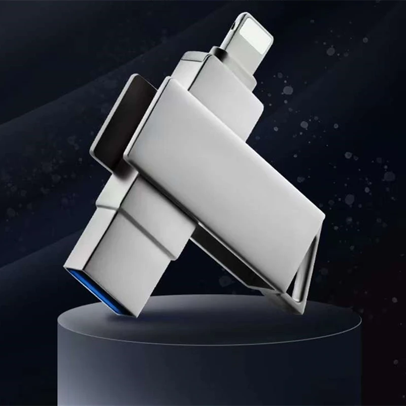 

2022 Brand New Metal Rotating OTG Flash Disk USB3.0+Lightning High-speed dual-use interface Free Custom LOGO