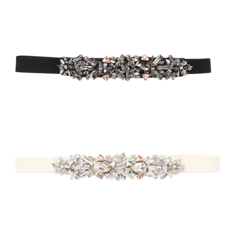 White Black Rhinestone Waist belt For Women Crystal Beading Elastic Waistband For Dress Decoration Femme Ceinture Slim Belts