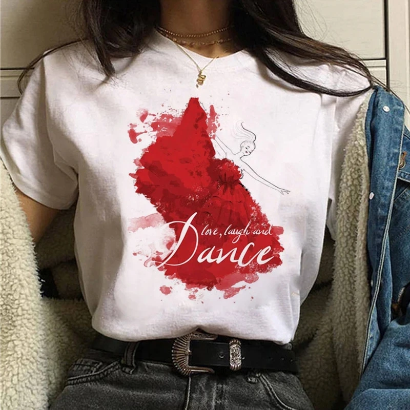 

Summer Women's T-shirt Love Dancing T-shirt Dancer Print T-shirt Top Women's Fashion T-shirt Harajuku Short Sleeve