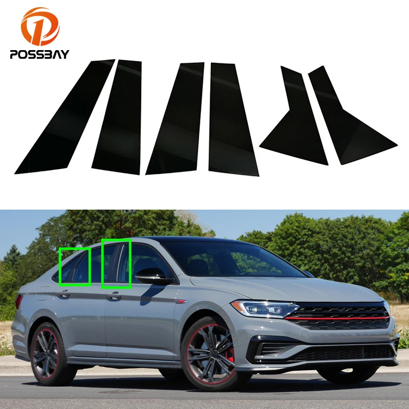 

6 шт., глянцевые черные наклейки на Автомобильные стойки для окон и дверей VW Jetta 2019 2020 2021