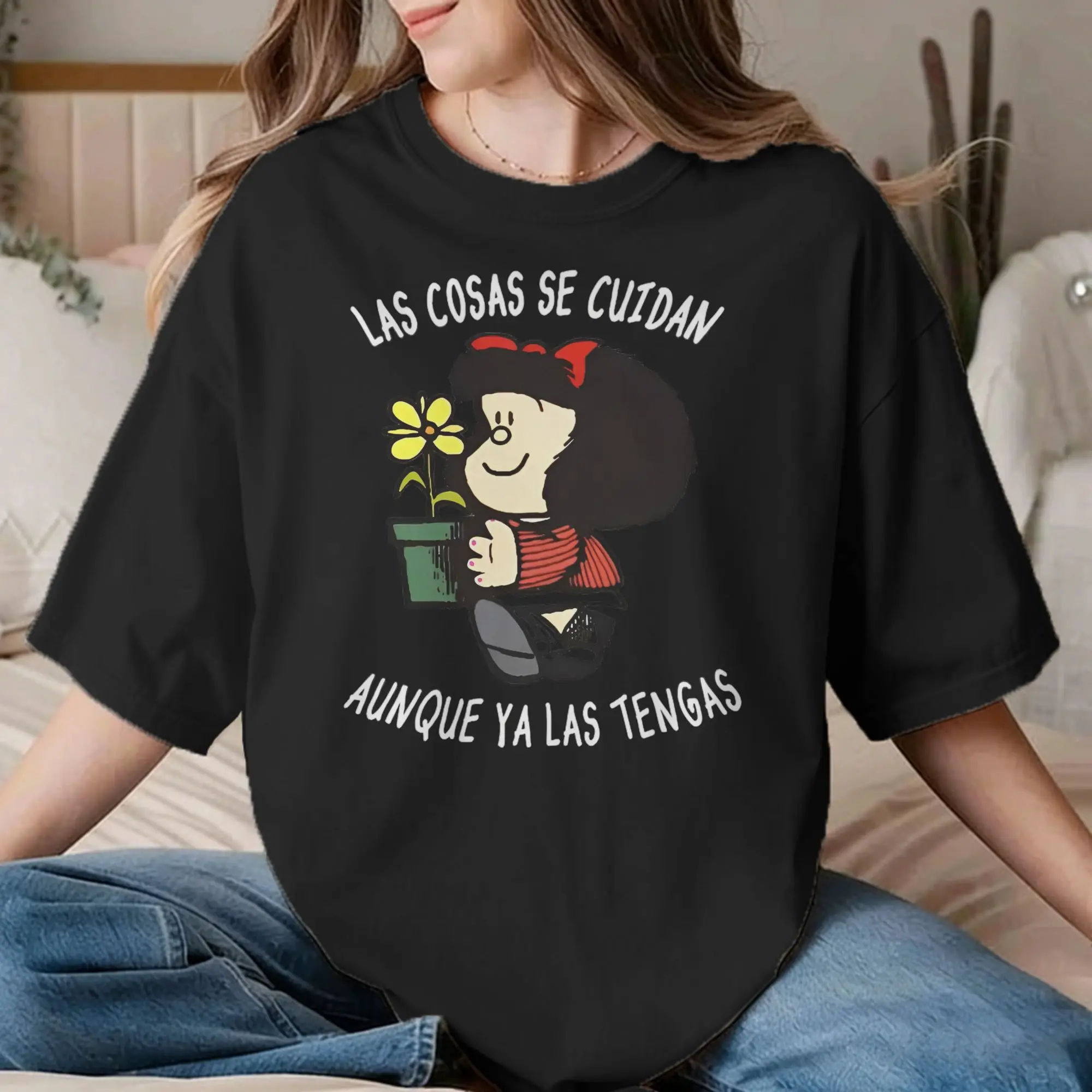 Фото Футболки с рисунком Hipster Mafalda Mafie, мужские и женские хлопковые футболки с круглым вырезом, футболки с короткими рукавами в стиле аниме Kawaii, летняя одежда №1