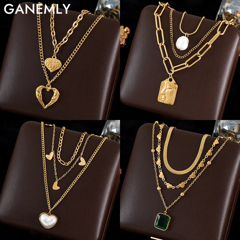 Ожерелье GANEMLY из нержавеющей стали 316L с подвеской в виде сердца и жемчуга для