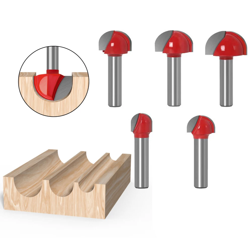 

5pcs Milling Cutter 8mm Shank Solid Steel Milling Router Bit Wood Carving Round Nose Cove Core Box Set Woodworking Tools