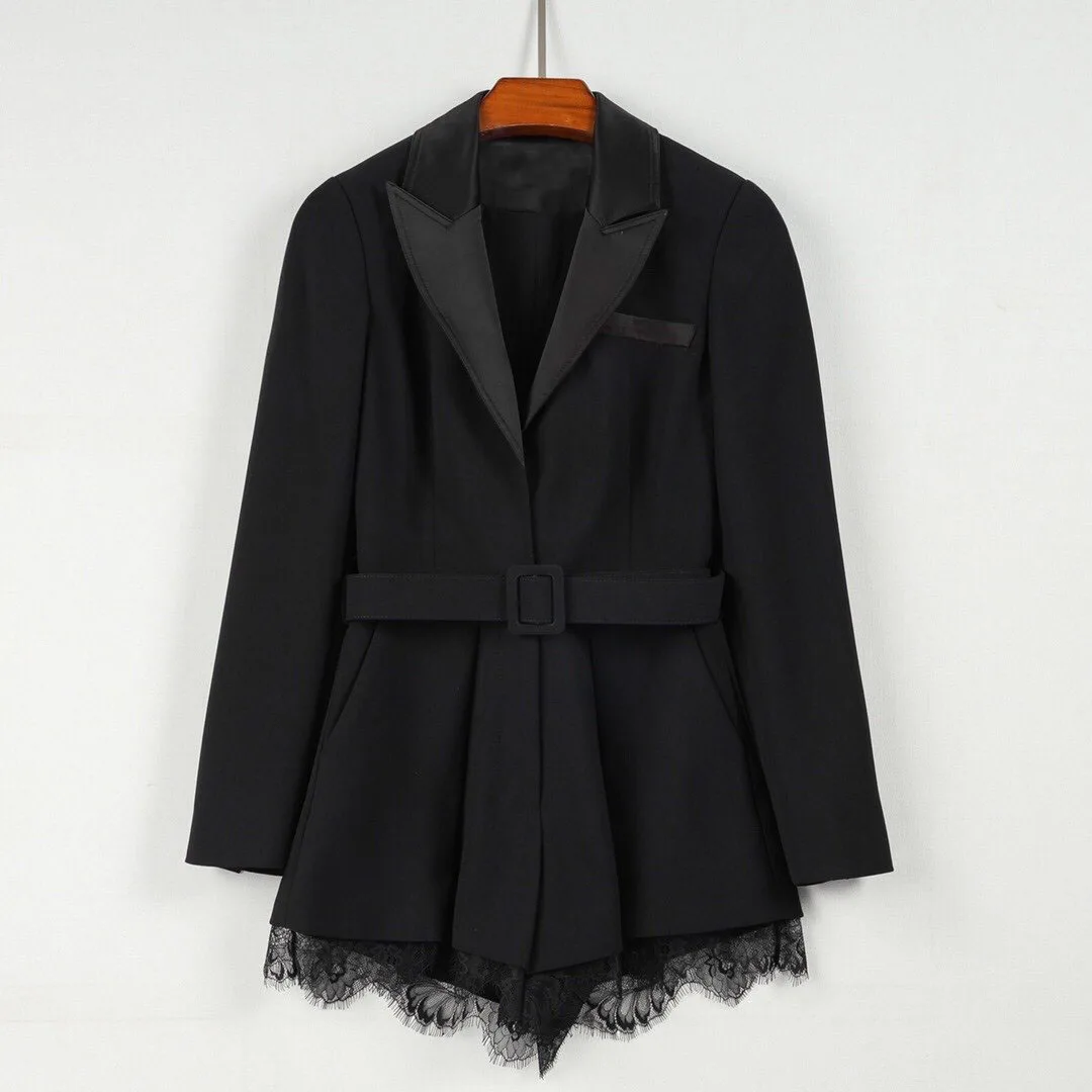 

In the spring of 2022 the new suit collar of tall waist lace jumpsuit