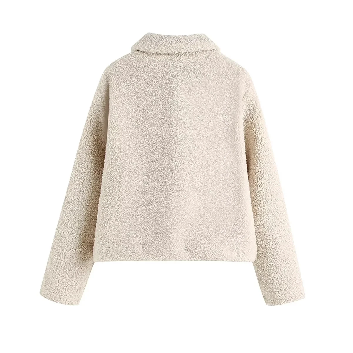 Autumn Winter 2022 Women's Beige Lapel Chic Button Long Sleeve Faux Fur Coat Warm Fashion High Street Style