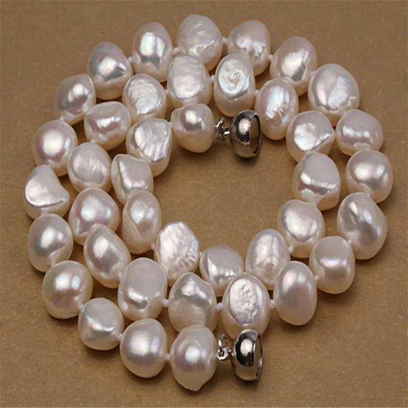 

NEW genuine 8-10mm white irregularity baroque pearl necklace, magnetic clasp 18inch