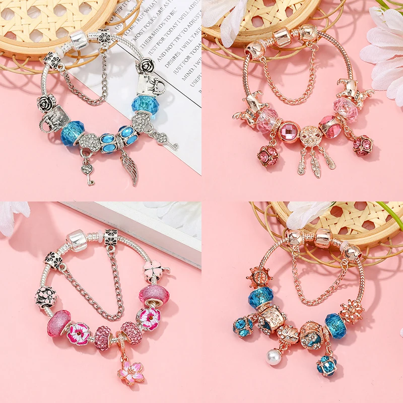 Fashion Brand Pan Crown Snake Balloon Dog Charms Bracelet For Women Cute Colors Enamel Bear Butterfly Clover Flower Beads Bijoux images - 6