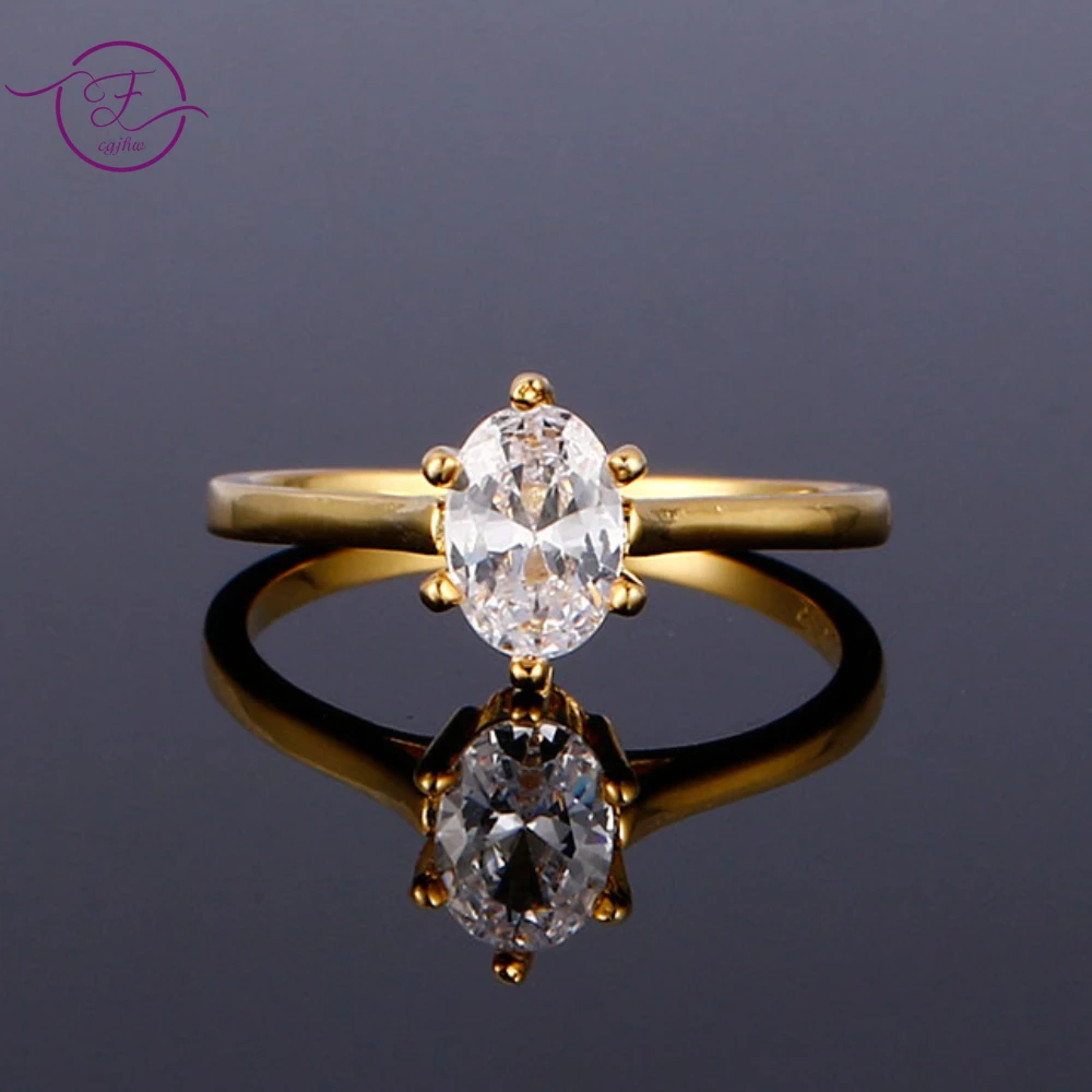 

High Quality White Clear Zircon Gold Ring for Women Girls Simple Style Wedding Rings Fashion Jewelry Birthday Gift Accessories
