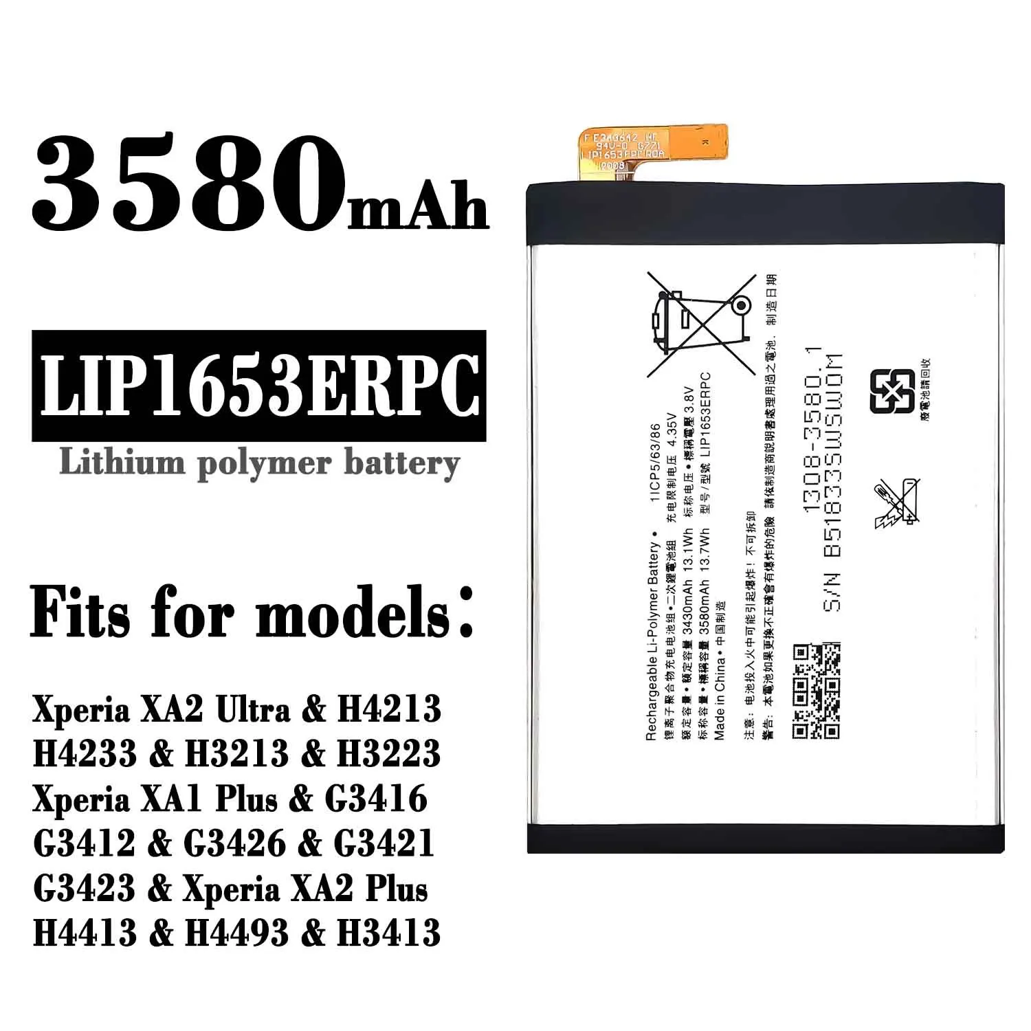

100% Orginal 3580mAh LIP1653ERPC Battery For Sony Xperia XA2 Ultra Plus G3421 G3412 G3413 XA1 Plus Dual H4213 H4233 Phone +Tools