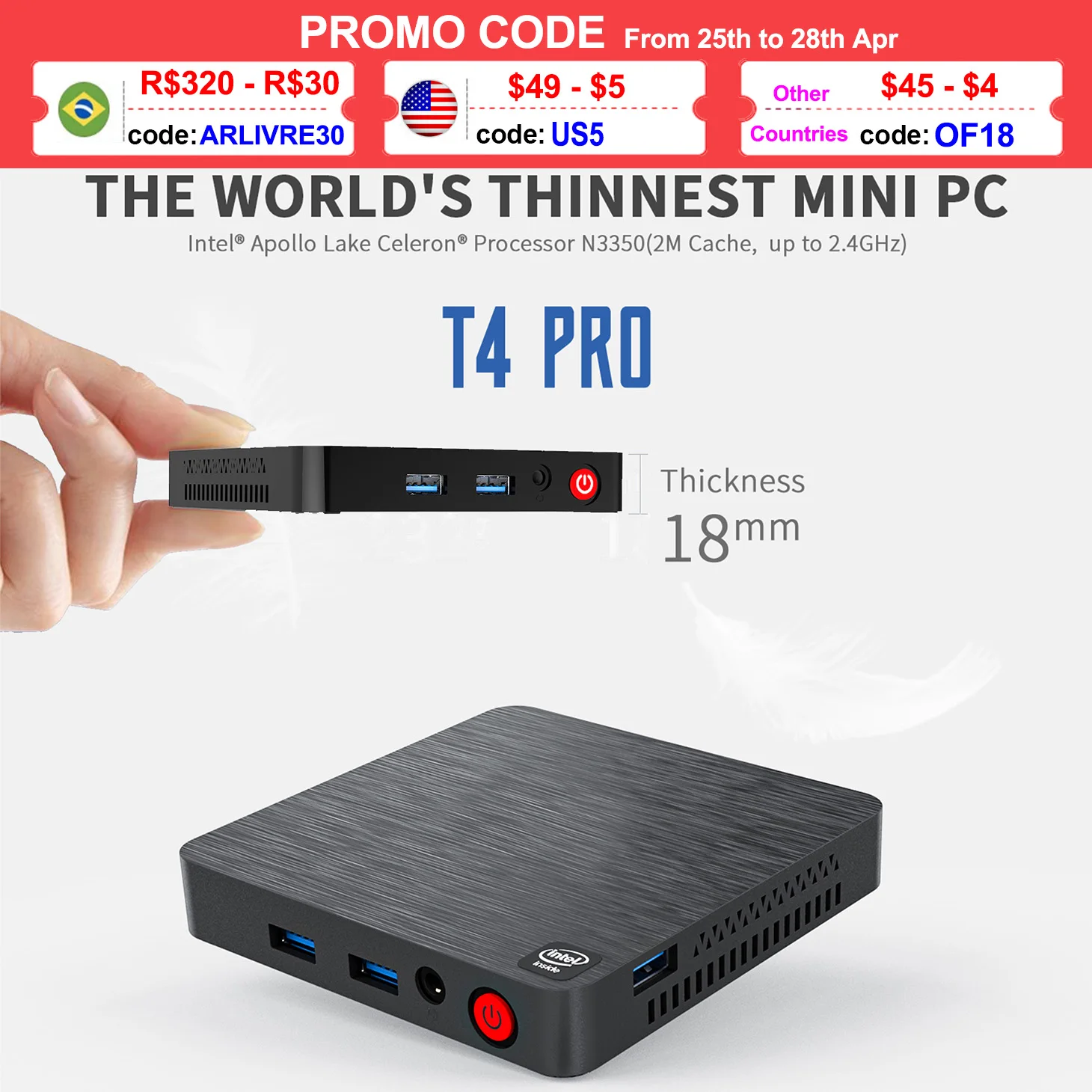 Beelink T4 Pro мини-ПК Intel Celeron N3350 1 ГГц до 2 4 Гб/64 ГБ Windows 10 HTPC ГГц/телефон двойной Wi-Fi BT4.0