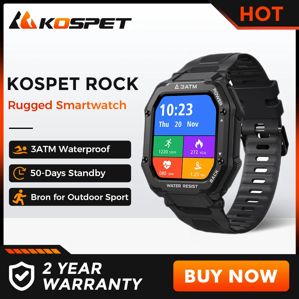 

KOSPET ROCK Rugged Smartwatch Outdoor Sports Waterproof Fitness Tracker Blood Pressure Monitor Military Smart Watch for Men 2022