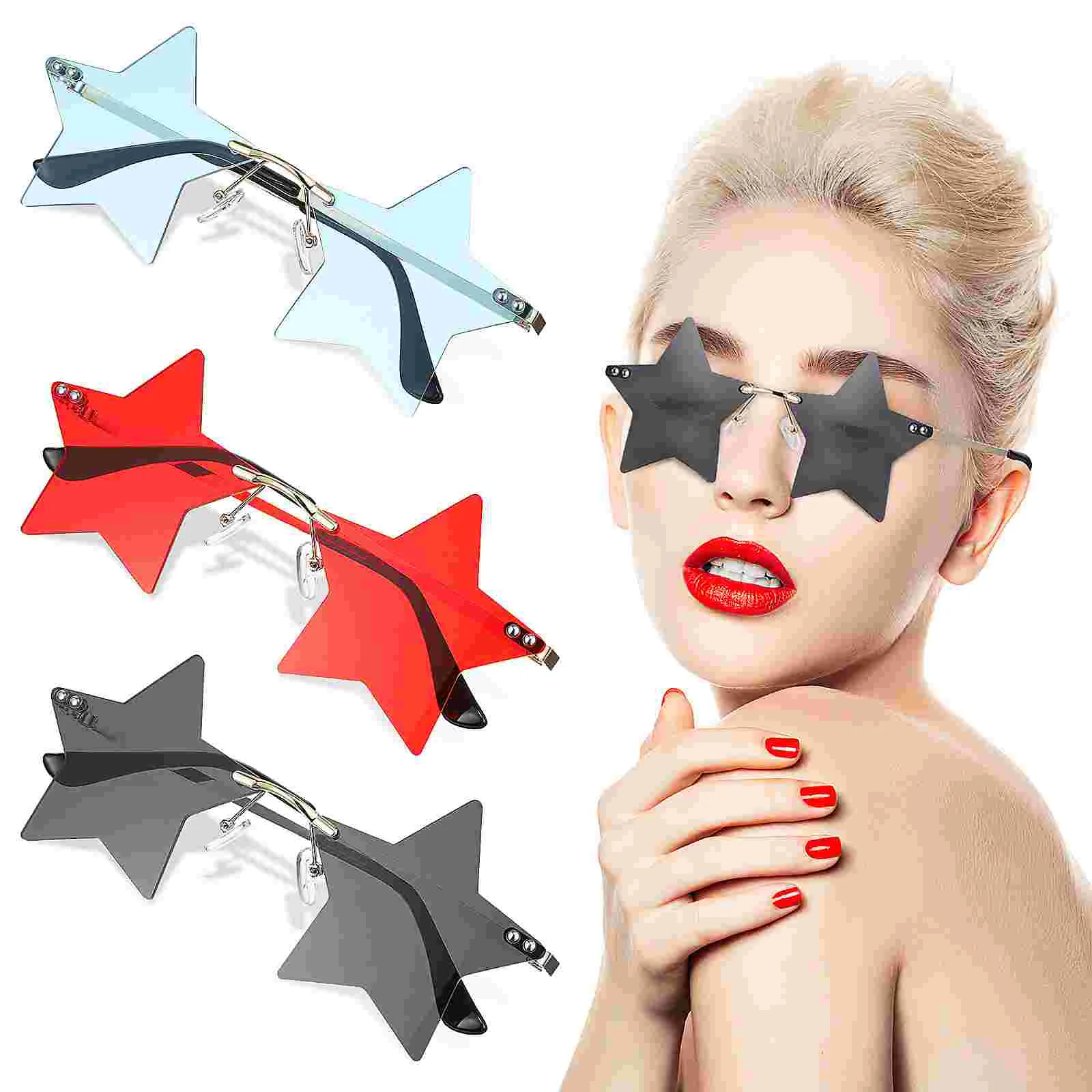 

3 Pairs of Star Shape Sunglasses Trendy Sun Glasses Party Glasses Pentagram Eyewear for Women Men