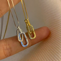 2022 popular two oval pendant necklace for women couples simple charming korean fashion zircon birthday party gifts wholesale