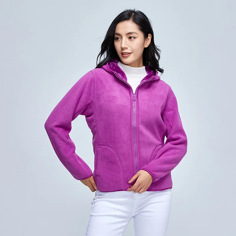 

Women Reversible Hoodies Female Zipper Sweatshirts Winter Warm Polar/Coral Fleece Hooded Jacket Ladies Flannel Coat Hoody