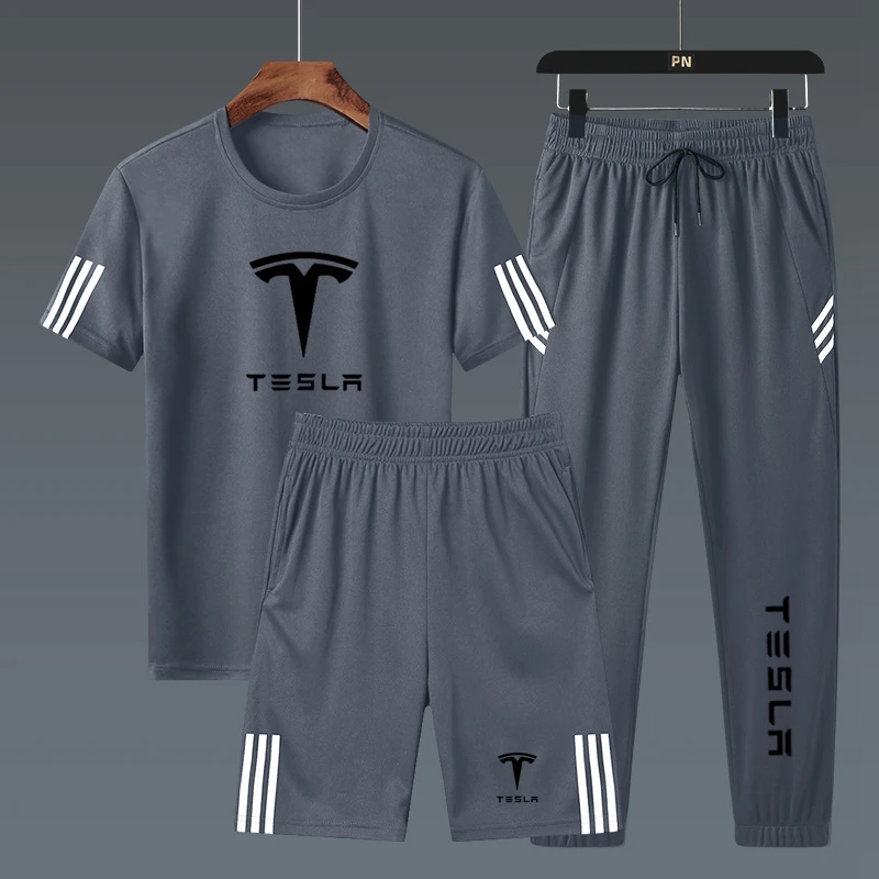 

Sports suit Tesla men's summer short sleeve shorts quick drying T-shirt loose breathable fitness running casual sportswear