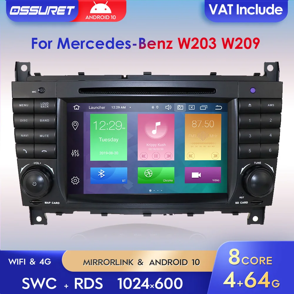 Автомагнитола Mercedes Benz W203 CLC W209 мультимедийный плеер на Android 10 Восьмиядерный