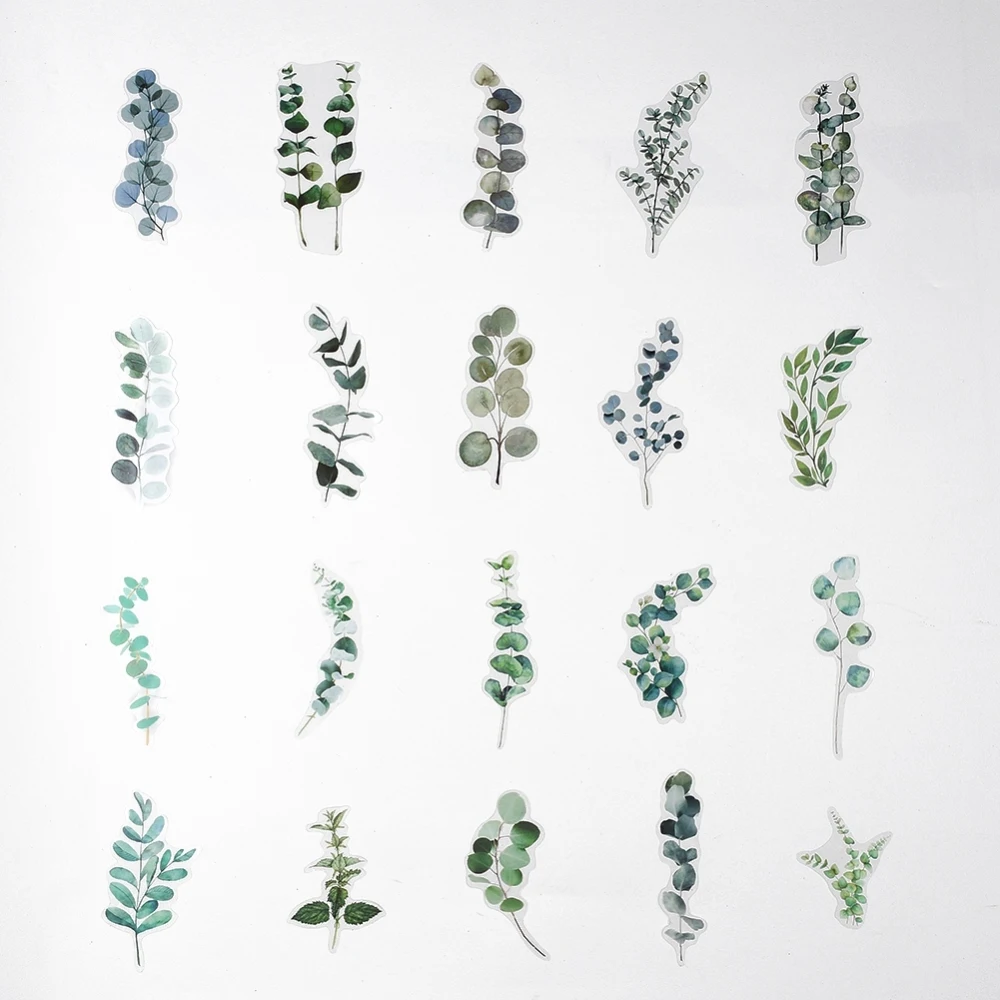 

40pcs Plant Theme Waterproof Self Adhesive Stamping Stickers Sets DIY Hand Account Photo Album Decoration Sticker Leaf Pattern