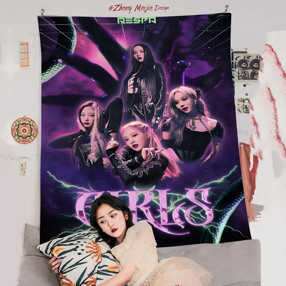 Kpop A-Aespa Anime Tapestry Wall Hanging Decoration Household Home Decor