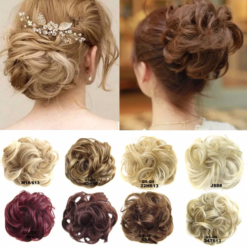 

10 Colors Fashion Curly Elastic Wigs Hair Extension Scrunshie Wrap Women Party Wedding Messy Chignon Hair Band Head Rope