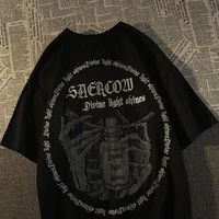horror skull print womens t shirt gothic short sleeve tee shirt harajuku oversized t shirt y2k punk clothes streetwear tops