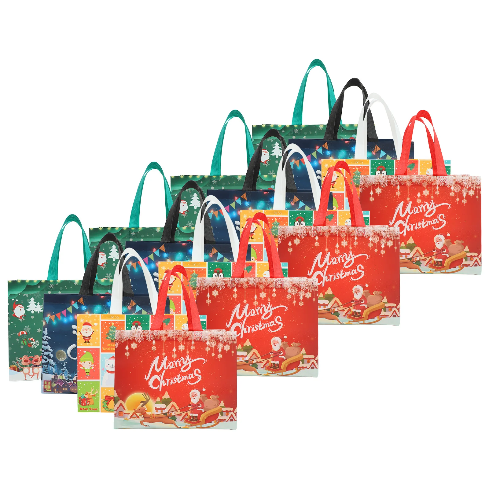

16pcs Shopping Tote Bags Christmas Themed Gift Bags Large Capacity Gift Bags Xmas Elements Tote Bags