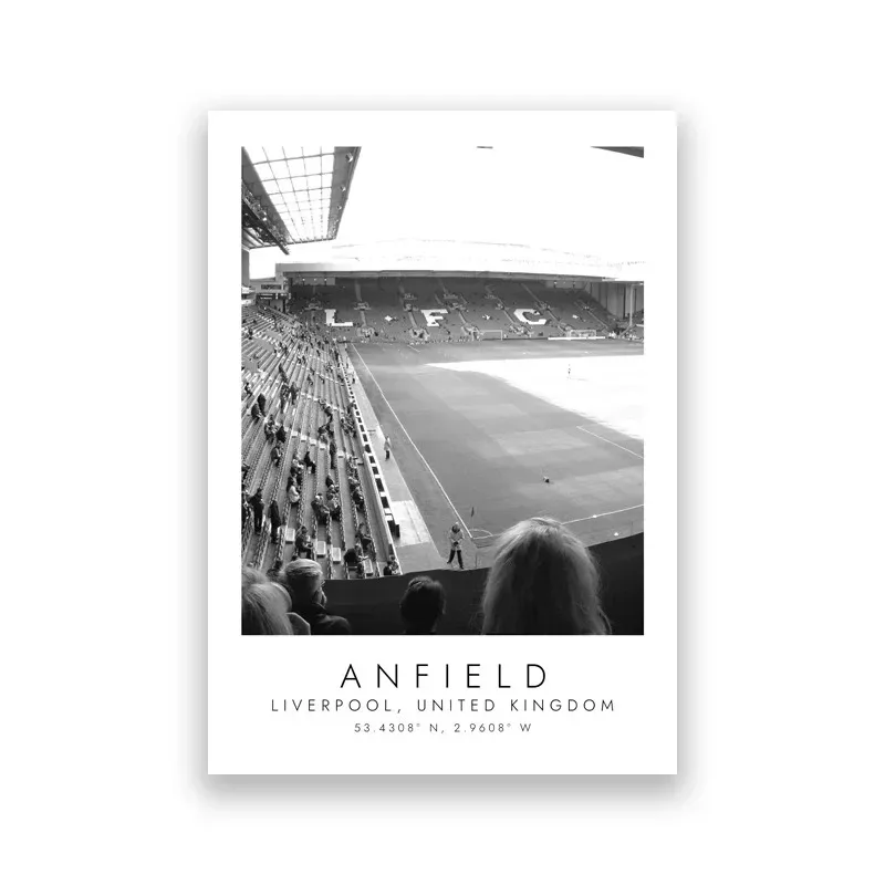 

Черно-белый принт футбольного стадиона ANFIELD на холсте