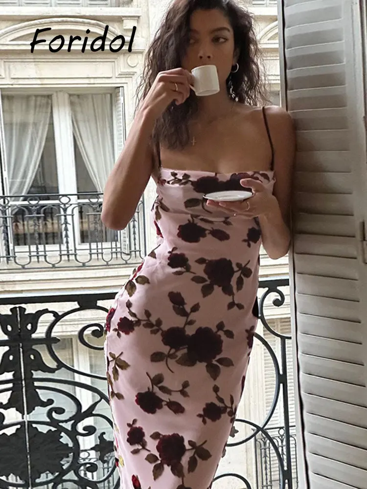 

Элегантное облегающее Сетчатое платье миди без рукавов, летнее женское повседневное винтажное длинное платье, праздничное пляжное платье Бохо с фотографией розы