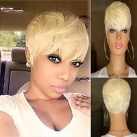 whimsical w synthetic short straight blonde wig with bangs for women pixie haircut wig heat resistant natural wigs
