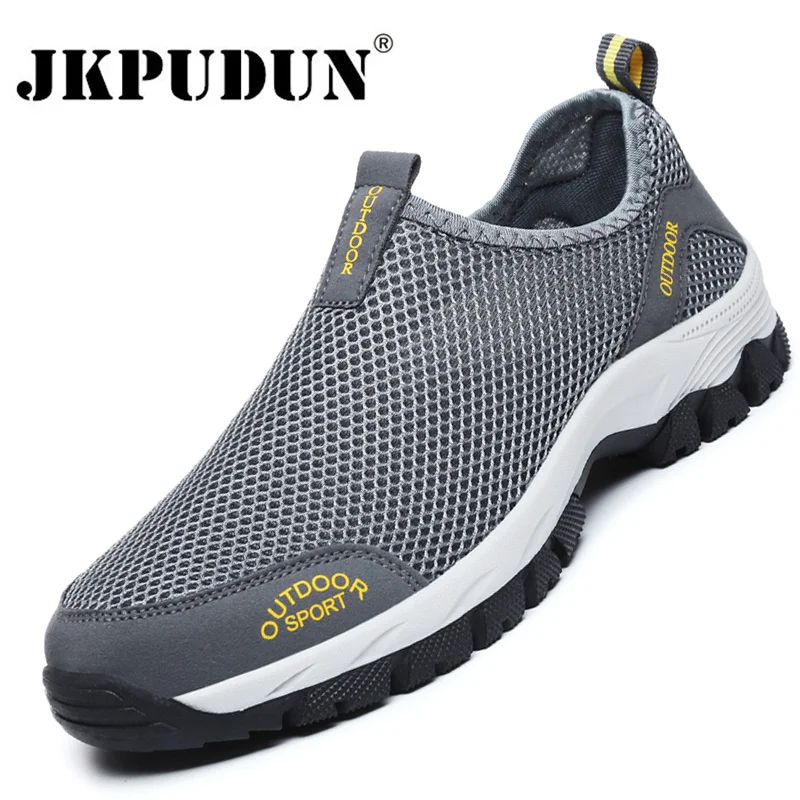 

Summer Men Hiking Shoes Mesh Sneakers Men Outdoor Walking Shoes Trainers Breathable Slip-on Mens Trekking Shoes Plus Size 39-49