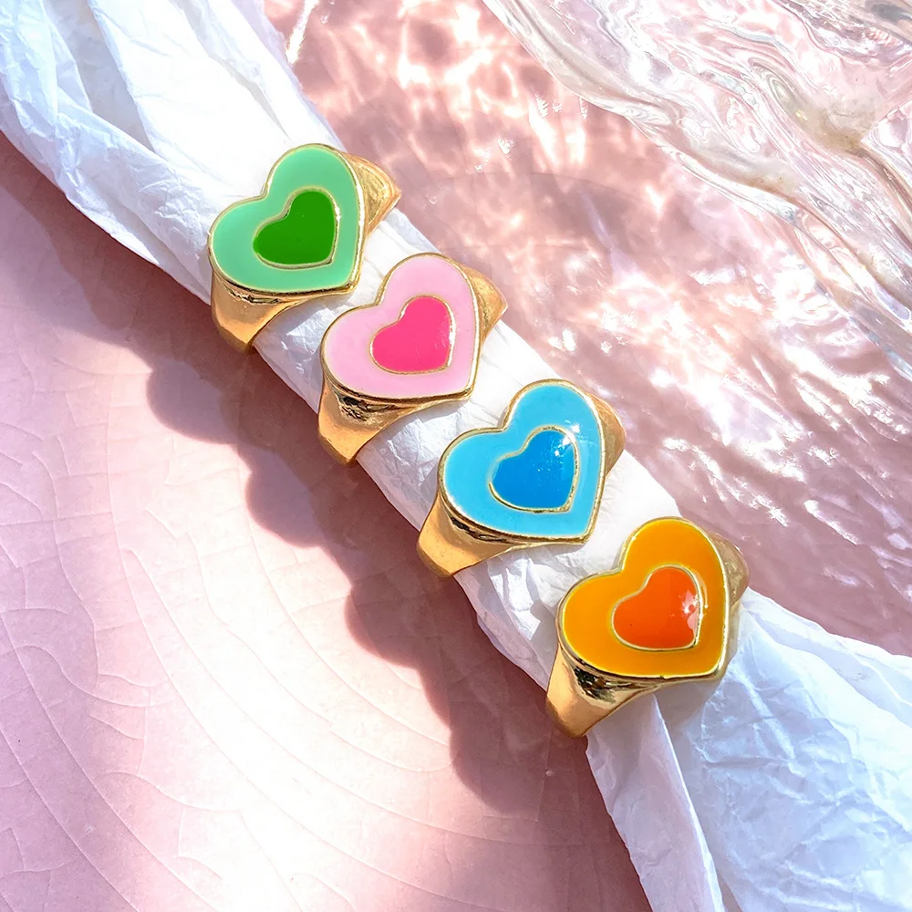 

Accessories Alloy Knuckle Ring Love Drip Double Layers Loving Heart Ring 4-Piece Set