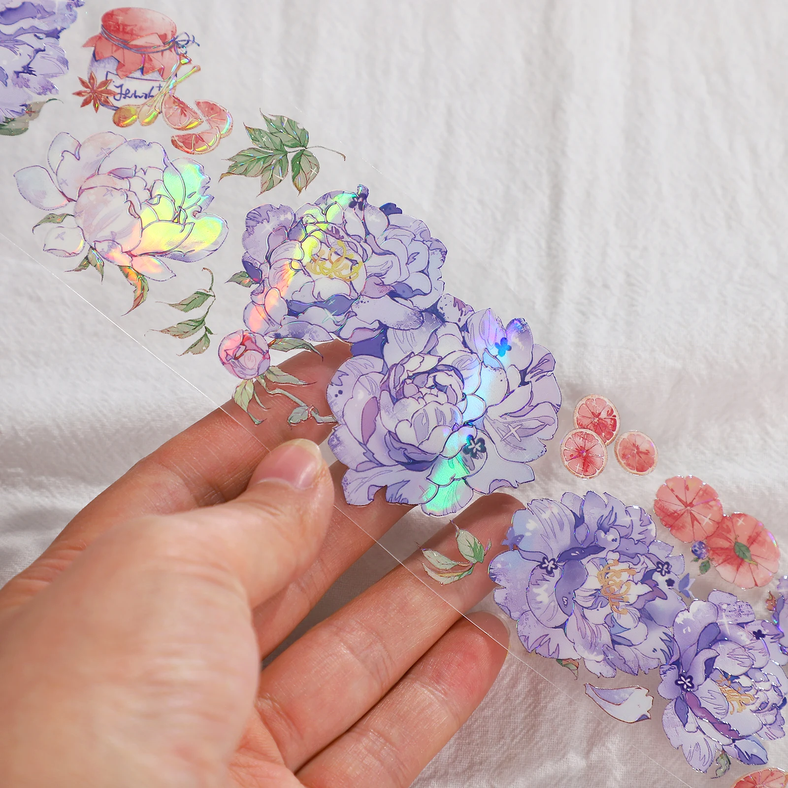 

JIANWU 5m Creative Characters Flower Rainbow Crystal Washi Tape PET Stereo Laser Decoration Journal Scrapbooking Material