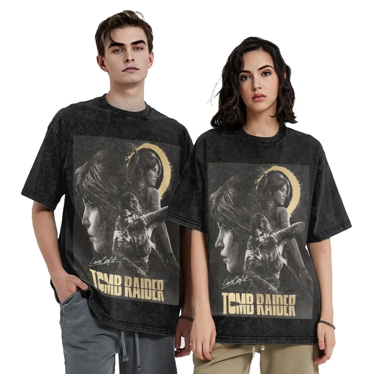 Фото Tomb Raider Lara Croft Games Angelina Jolie Gaming Rise Reboot Croft Manor Washed Футболки с короткими рукавами в стиле хип-хоп №2