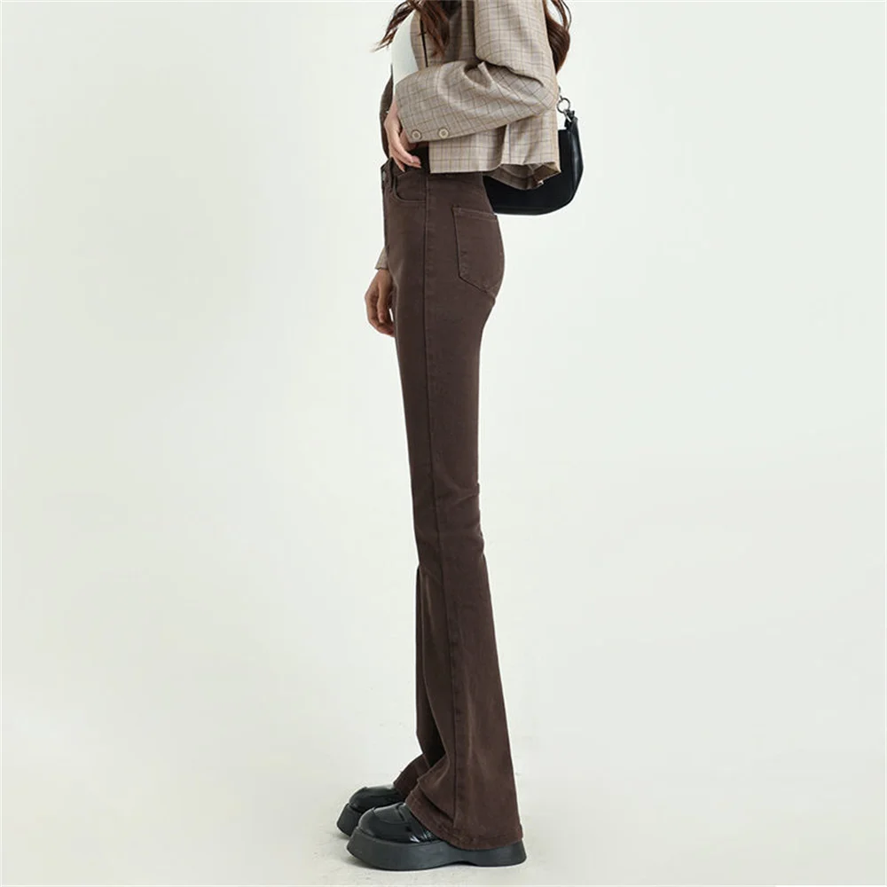 Джинсы женские узкие с высокой талией классические коричневые