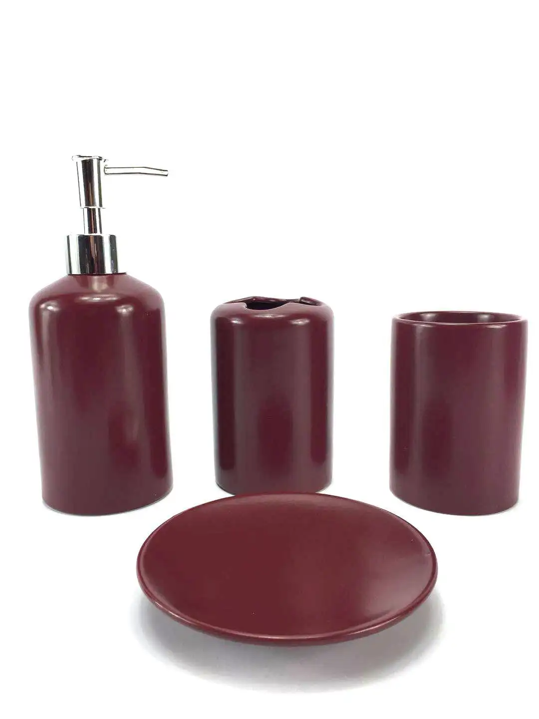 

4 Piece Ceramic Bath Accessory Set | Includes Bathroom Designer Soap or Lotion Dispenser w/ Toothbrush Holder, Tumbler, Soap Dis