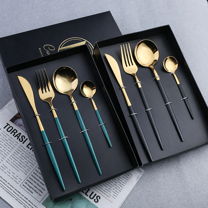 

4pcs/set Stainless Steel Spoon Fork Chopstick Knife Tableware Set Festival Gift Box Dessert Fork Spoon Kitchen Food Cutlery
