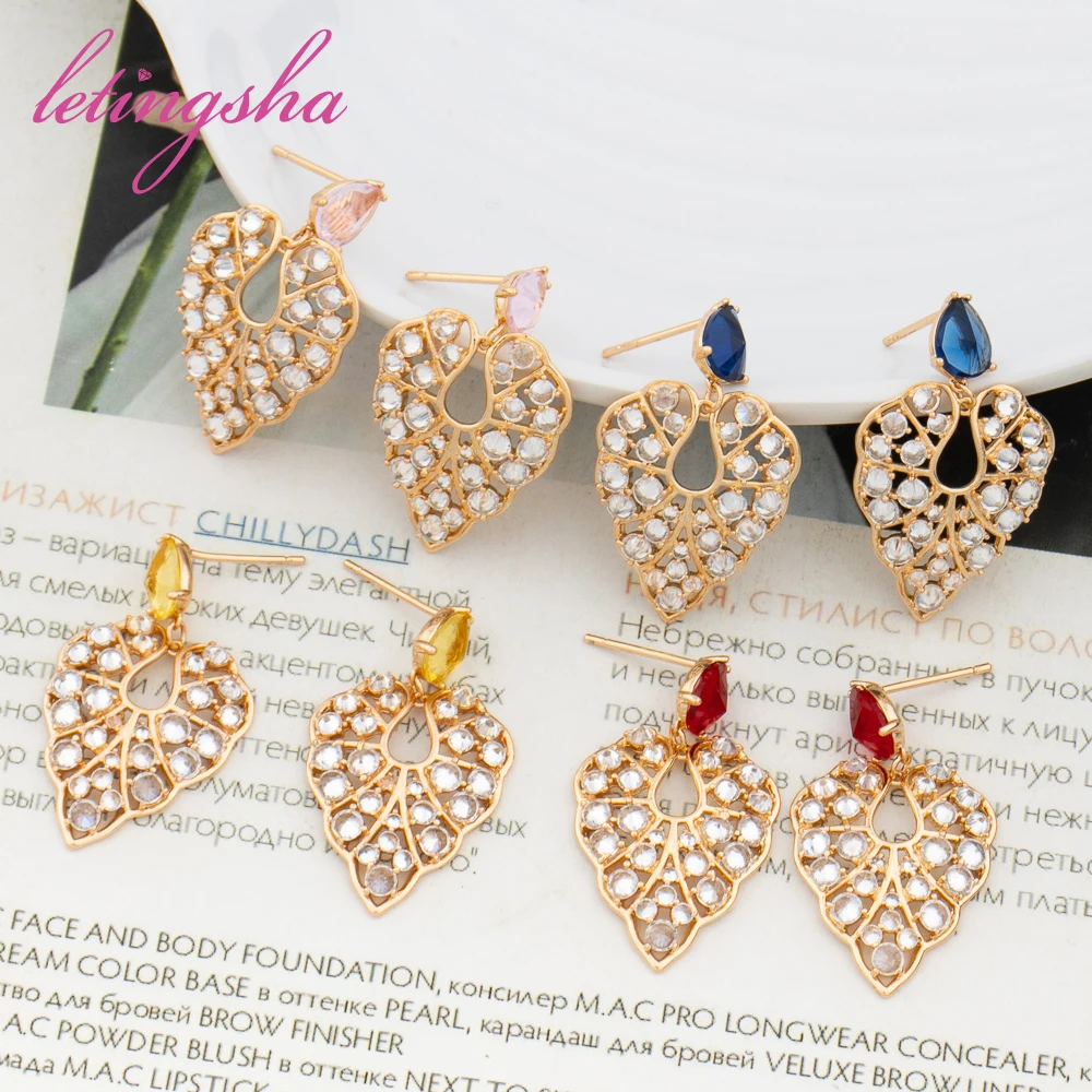 

Letingsha French Vintage Crystal Zircon Maple Leaf Earrings for Women Rhinestone Statement Earrings Party Jewelry Bijoux Gift