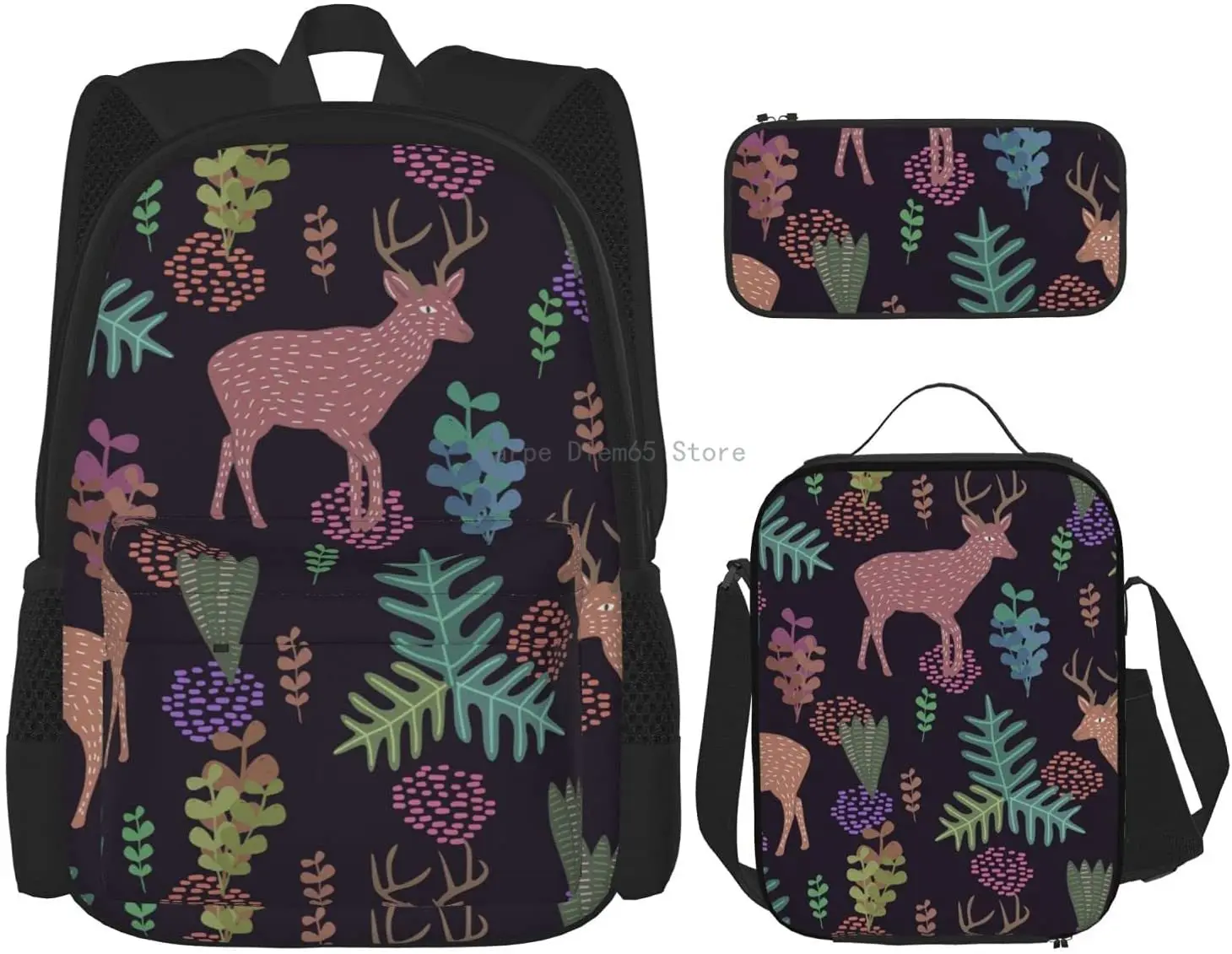"Тропический цветочный и лосячий олень школьный рюкзак для девочек подростковый набор для книг детский обед вместительная сумка-клатч коше..."