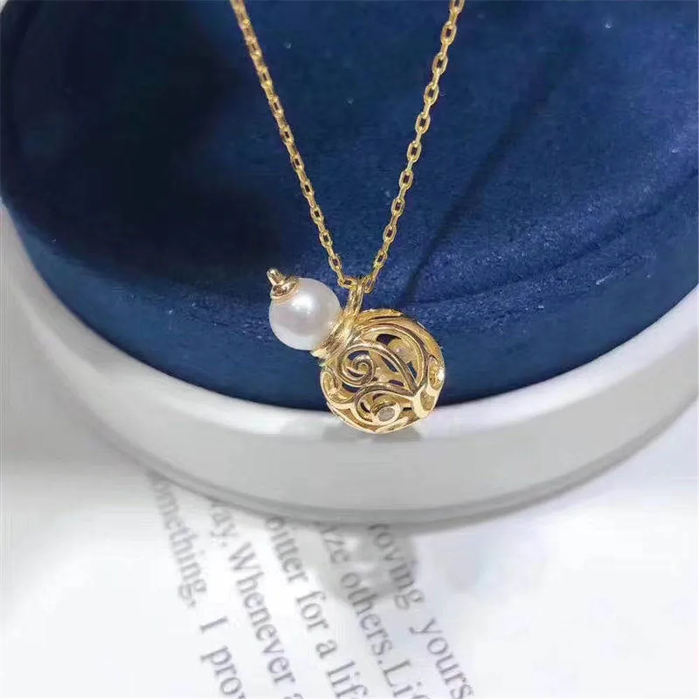 

Жемчужные аксессуары «сделай сам», кулон из стерлингового серебра 925 пробы с пустой тыквой, ожерелье и нефритовый кулон для женщин с круглыми бусинами 7-8 мм