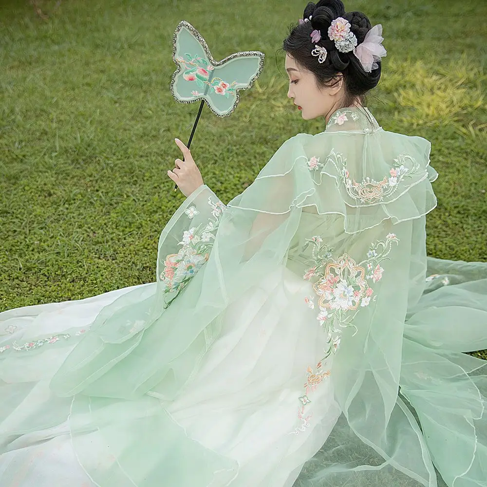 Китайская рубашка с вышивкой Hanfu большими рукавами на передней части длинное