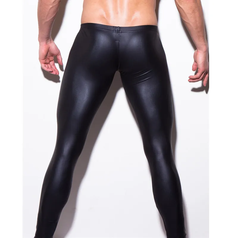 

Mens Faux Leather Performance Pant Slim Pencils Black Fashion Sexy Men Leggings Rave party Tight pants