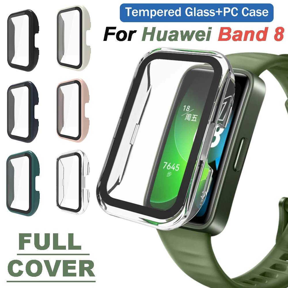

Tempered Glass + PC Bumper Protective Case For Huawei Band 8 Smartband Full Cover Screen Protector On For Huawei Band8 NFC 1.47"