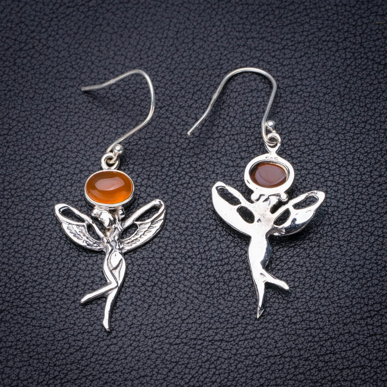 

StarGems Natural Carnelian Fariy Handmade 925 Sterling Silver Earrings 2" E6914