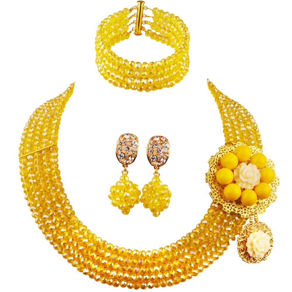 Bling Bling Yellow AB Crystal Bridal Party Jewelry Set Nigerian Wedding African Beads Bridal Jewelry Sets