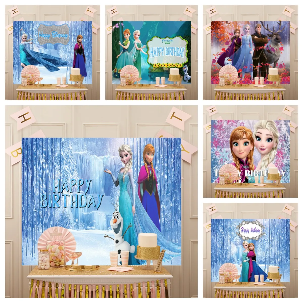 

Disney Frozen Photocall Anna Elsa Baby Shower Photography Backdrop Custom Products Princess Birthday Photo Background Photozone