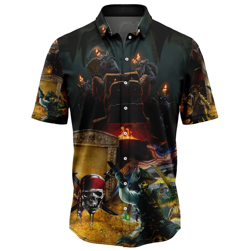 

Summer Terrible Skull Shirts For Men Clothing 3D Printed Hawaiian Beach Shirt Short Sleeve Lapel Tops Men Shirts With Button