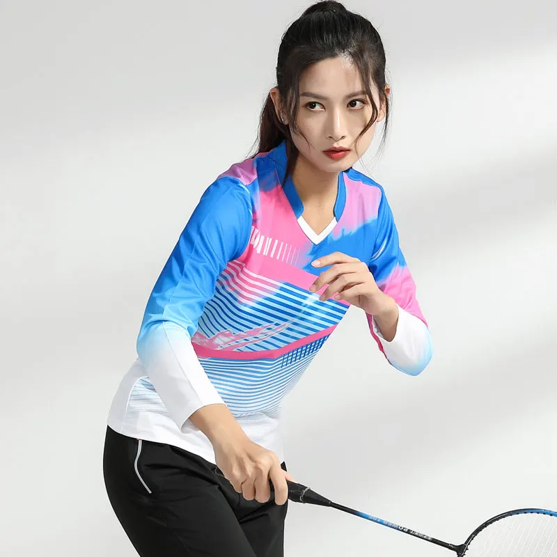 Women Shirt Badminton Quick Drying Girls Training Tee Uniforms Fashion Tennis Casual Long Sleeve Breathable Sport Wear Clothes