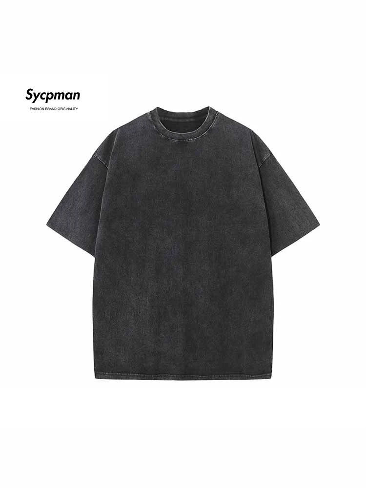 

Sycpman Retro O-Neck Short Sleeve T Shirt for Men and Women Summer Solid Cotton Loose Casual Tees Streetwear Clothing for Couple